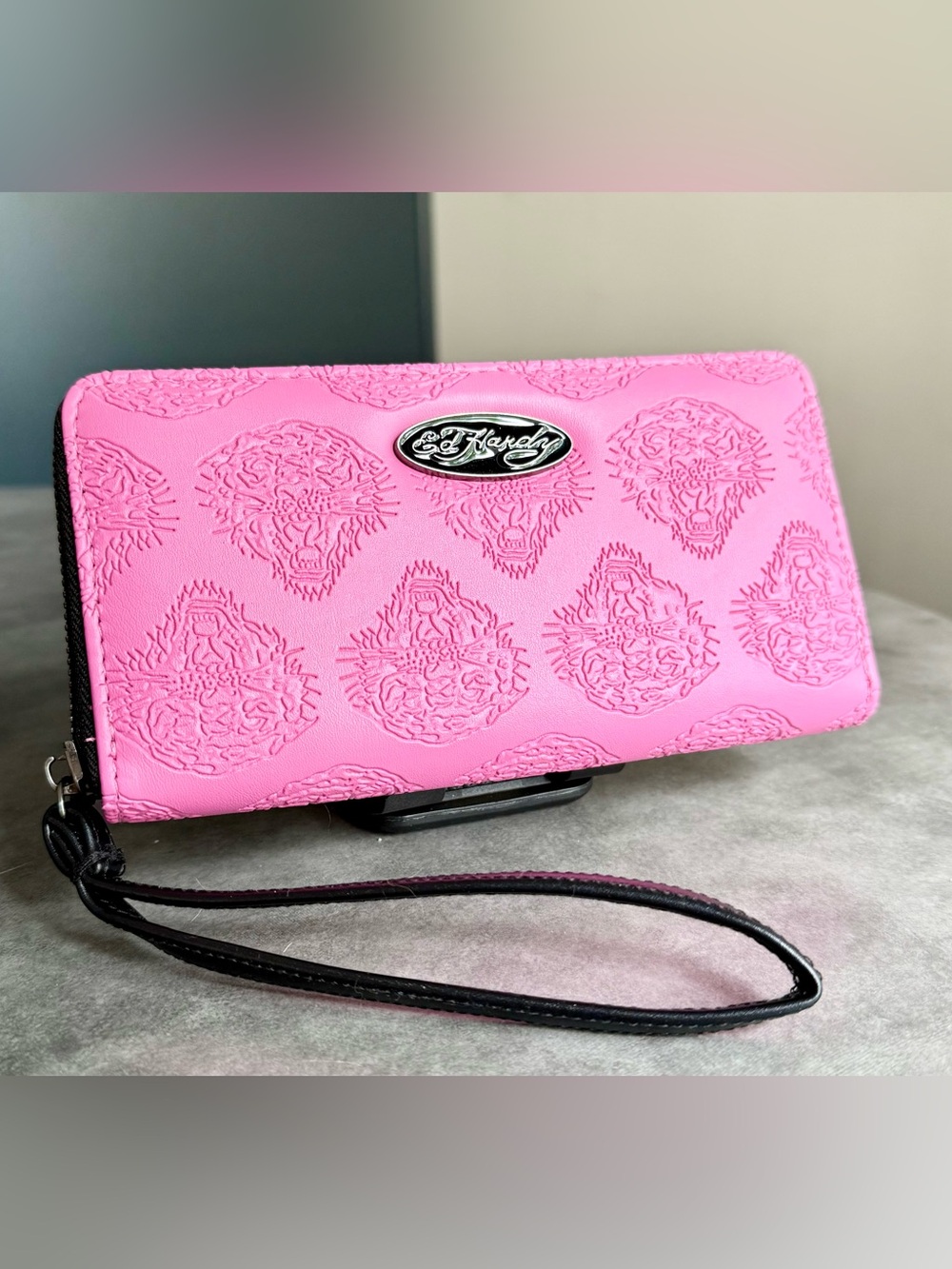 Ed Hardy Hot Pink Embossed Wristlet Wallet